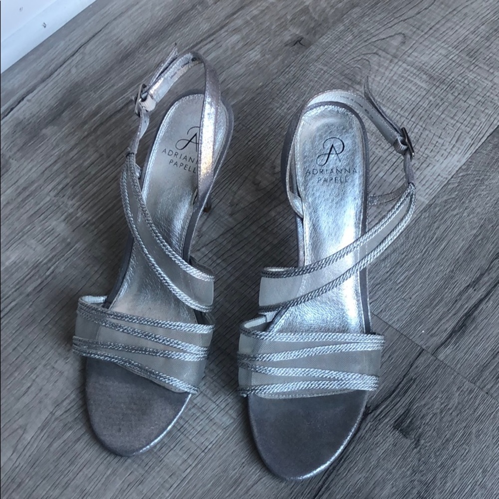 Adrianna Papell silver sling sandal heels